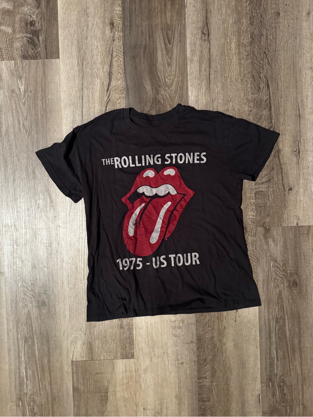 The Rolling Stones Black T‑Shirt with Red Tongue Graphic